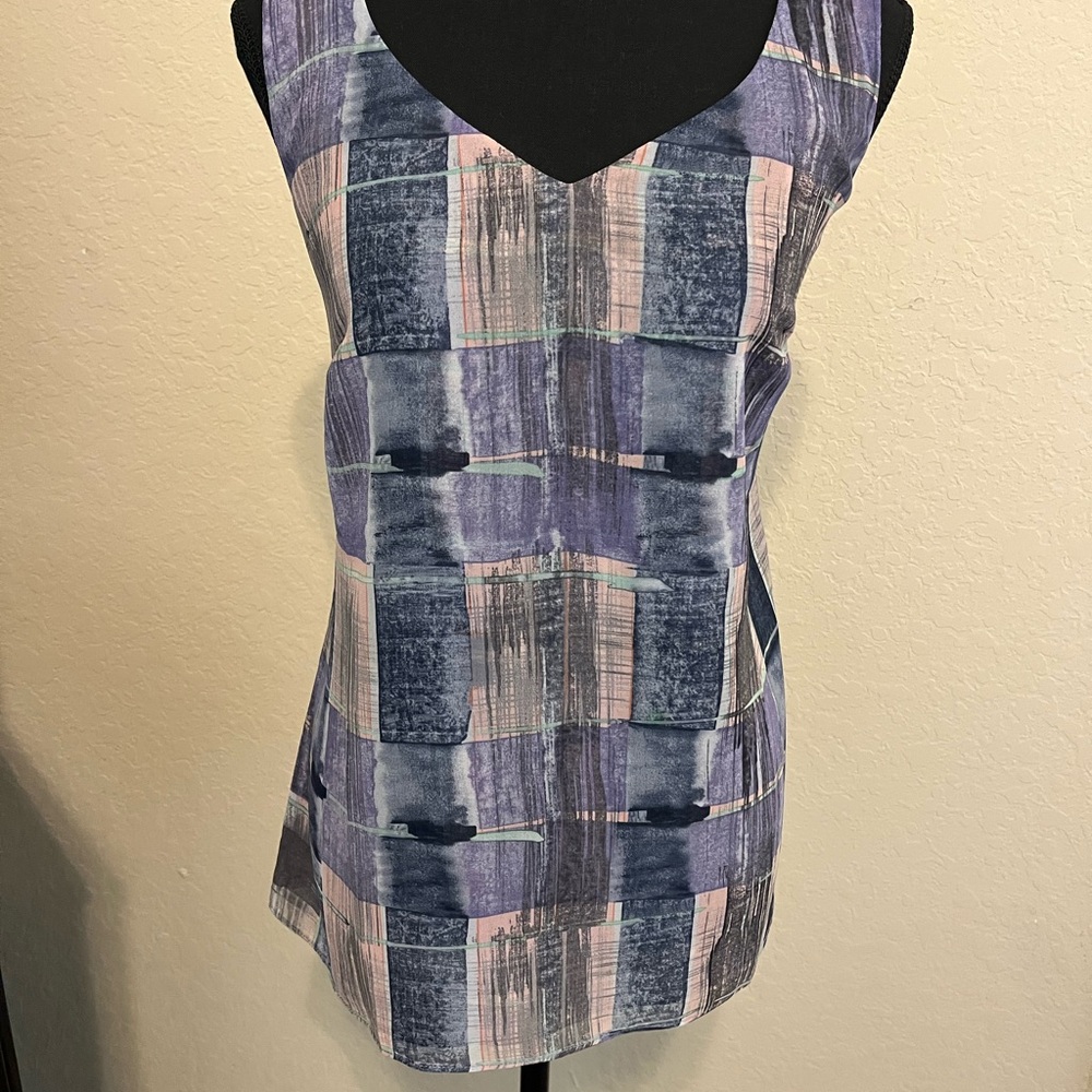 CAbi Fitted Sleeveless Pink and Blue Tank Top